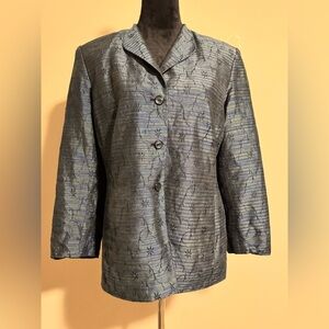 EUC Travis Ayers Blue and Purple Floral Embroidered Button Down Blazer size 16